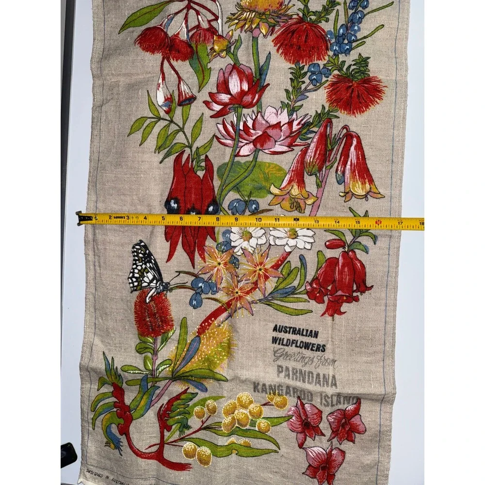Vintage Souvenirs Australia Wildflowers Kangaroo Island Linen Tea Towel 18x30
